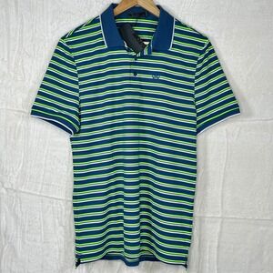 G/FORE Mens Striped Golf Polo Shirt‎ Size M Short Sleeve Blue Green White, NWT